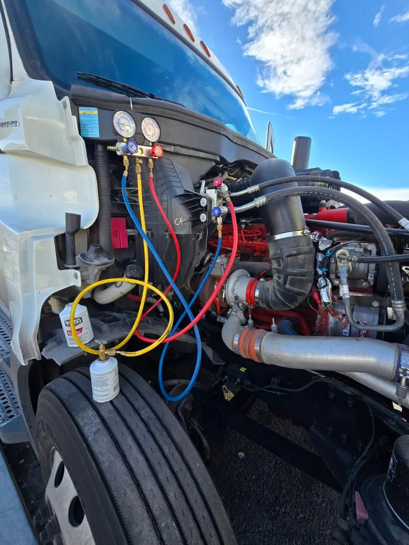 Diagnostic gauges connected to a truck engine
