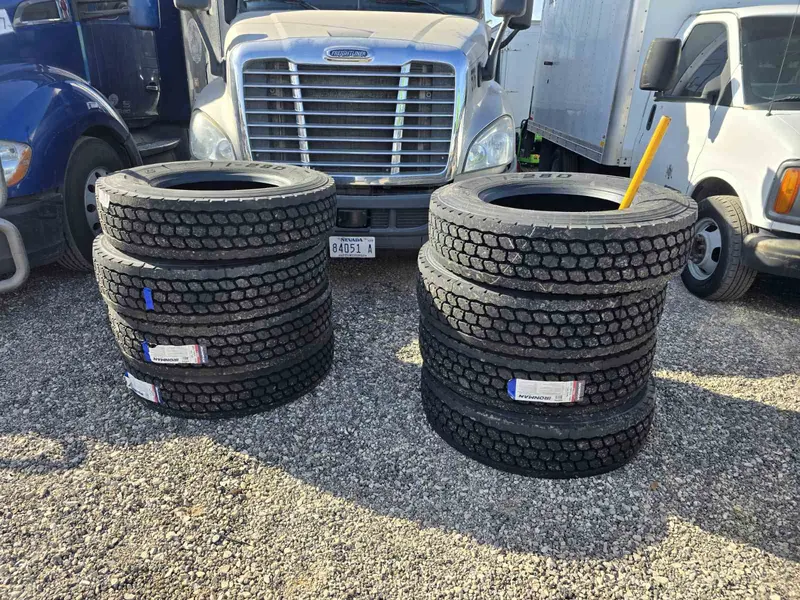 New semi truck tires ready for installation